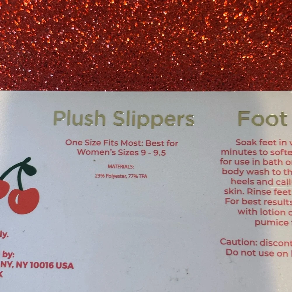 Beauty Concepts Cherry Bomb Foot Care Set - 9-9.5 slippers,sponge & foot scrub